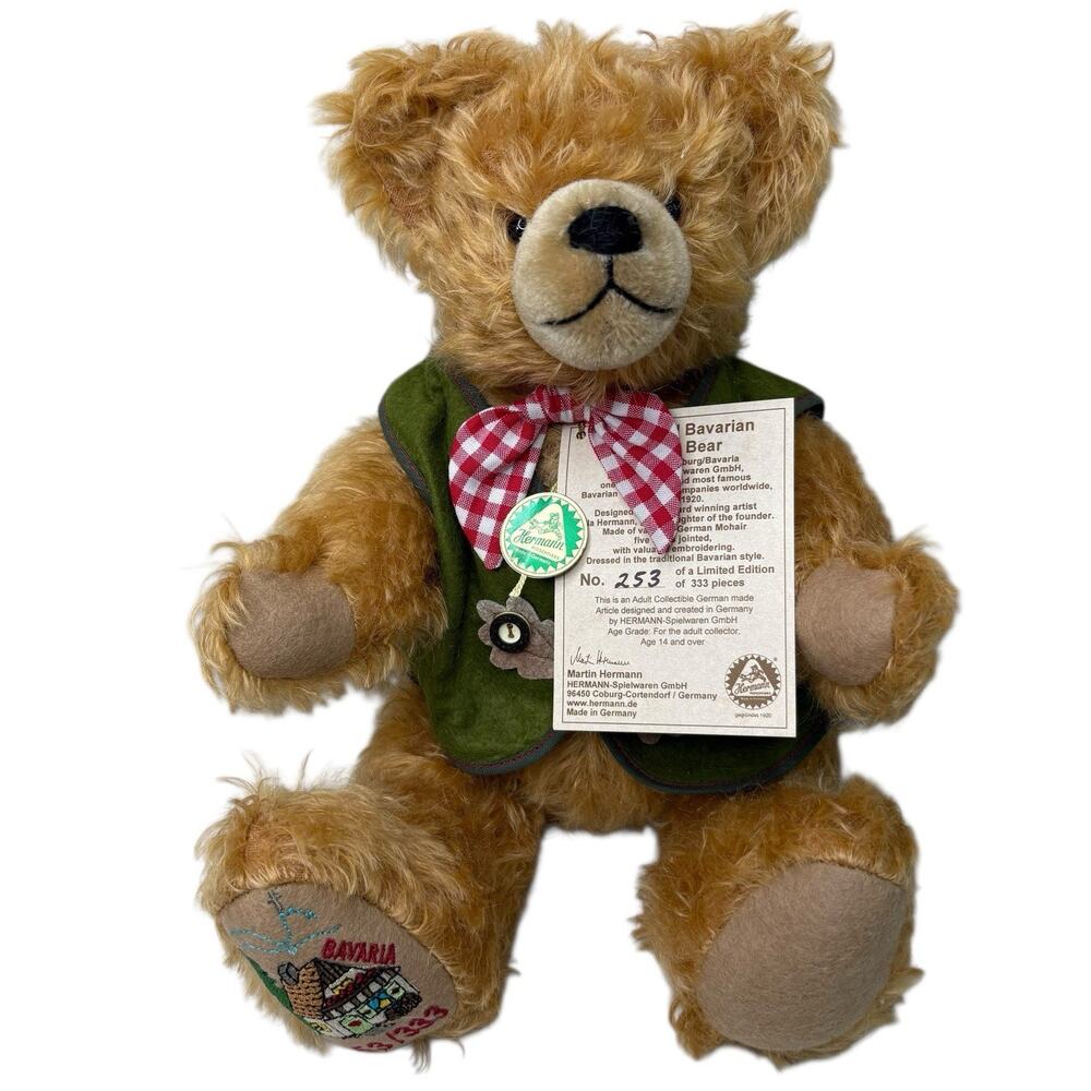 Hermann Traditional Bavarian Mohair Bear w/ COA 253/333 Germany Collectible Rare
